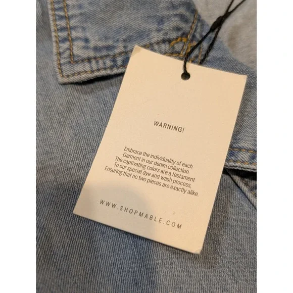 Mable Denim Dress Babydoll Mini Shirt Collar‎ Sleeveless Light Wash L - Picture 4 of 5